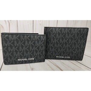 Michael Kors Cooper Black Logo Men's 2 Piece Billfold Pass case Wallet NWT$198